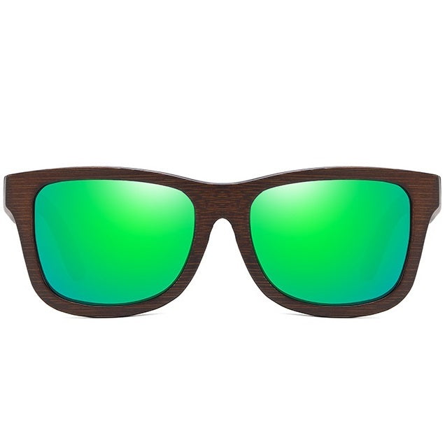 Wooden Designer Polarized Sunglasses Square - Blue Mirrored Photochromic UV400 Lenses, Wooden Box - Esoteric by AOFE Eyewear