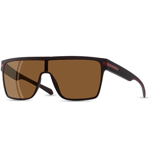 Oversized Mens Sunglasses Polarized Shield - Square Polarized UV400 Lenses and Brown Frame - Brawny by AOFE Eyewear