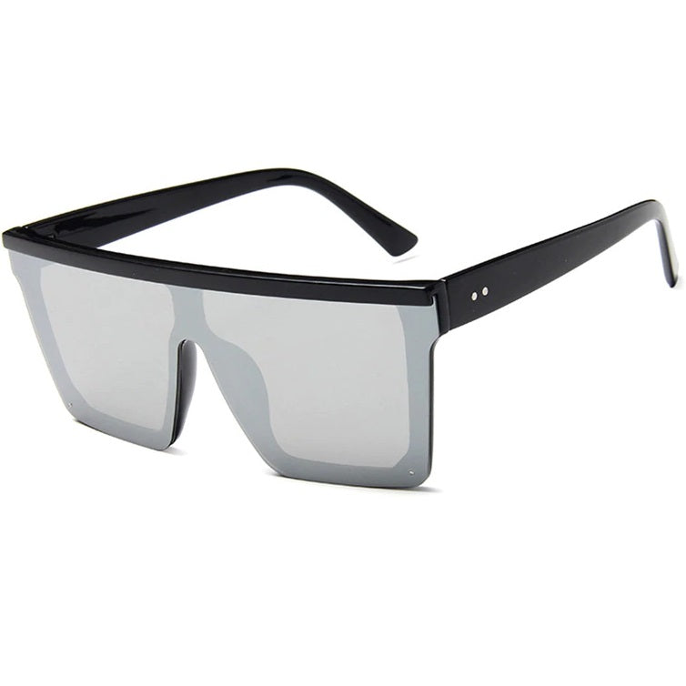Oversized Black Flat Top Large Shield Fashion Sunglasses Women Men UV400  Glasses